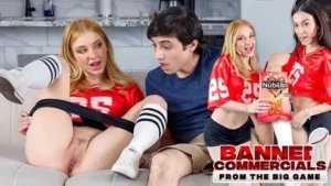 Blonde and Brunette Double Team Stepbrother at Halftime - MyPornerLeak