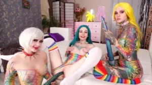 Purple Bitch And Friends Satisfy A Cock In A Foursome - MyPornerLeak