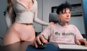 A young girl distracts a guy from the computer with her wet pussy - MyPornerLeak