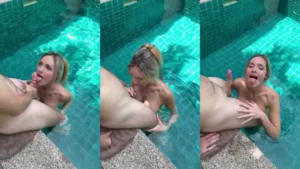 Katy Hollick Sucking Cum Out In Her Slutty Mouth In The Pool - MyPornerLeak